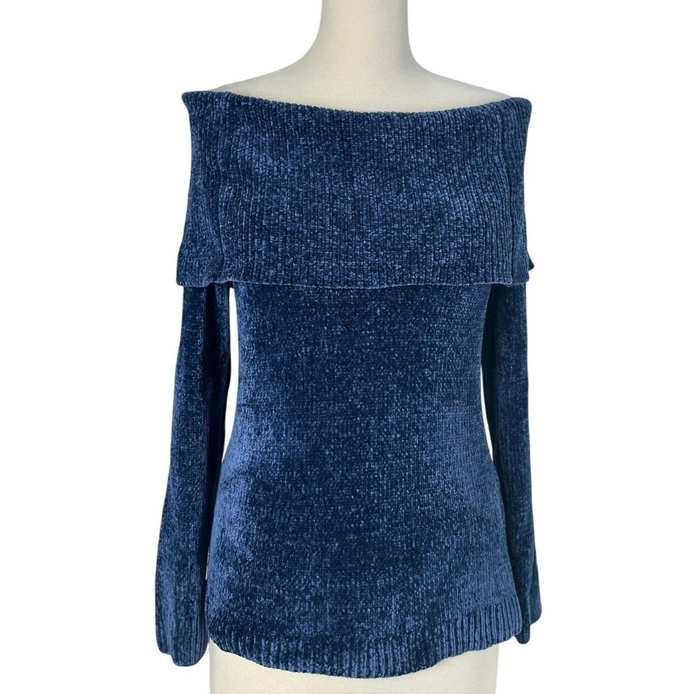 White House Black Market Velvet Romantic Off Shoulder Bow Back Sweater